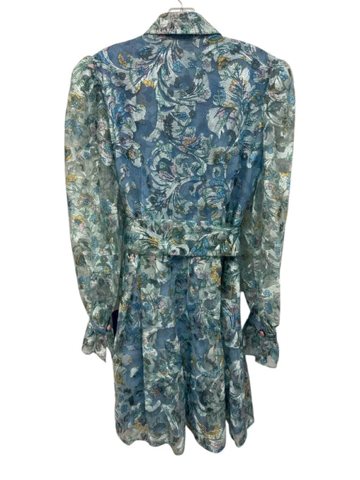 Olivia Rubin Size 6 Teal Blue & Multi Polyester Semi Sheer Embroidered Dress Teal Blue & Multi / 6