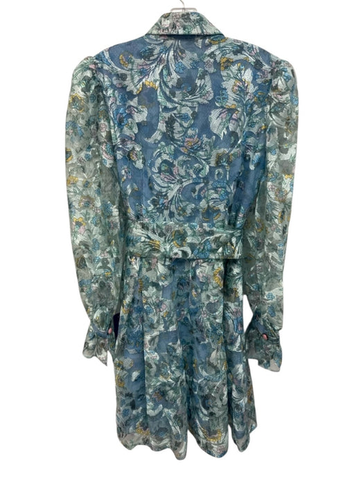 Olivia Rubin Size 6 Teal Blue & Multi Polyester Semi Sheer Embroidered Dress Teal Blue & Multi / 6