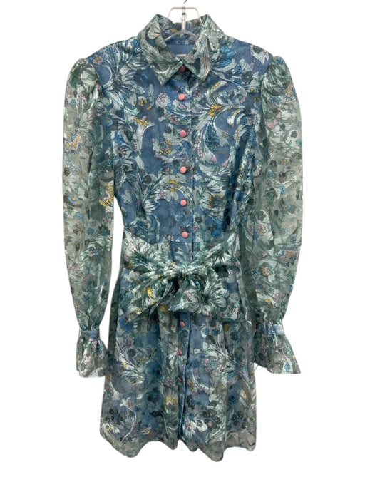 Olivia Rubin Size 6 Teal Blue & Multi Polyester Semi Sheer Embroidered Dress Teal Blue & Multi / 6