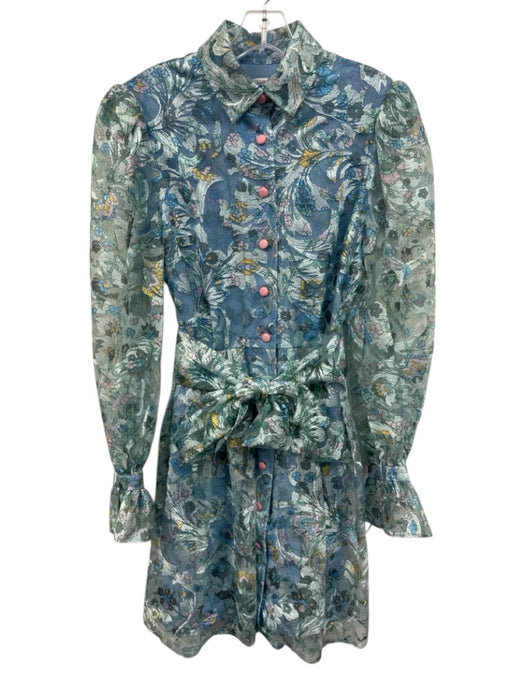 Olivia Rubin Size 6 Teal Blue & Multi Polyester Semi Sheer Embroidered Dress Teal Blue & Multi / 6