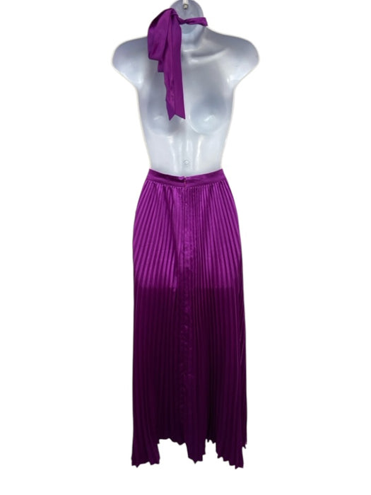 L'idee Size 8 Purple Polyester Satin Accordion Pleat Tie Neck Halter Dress Purple / 8