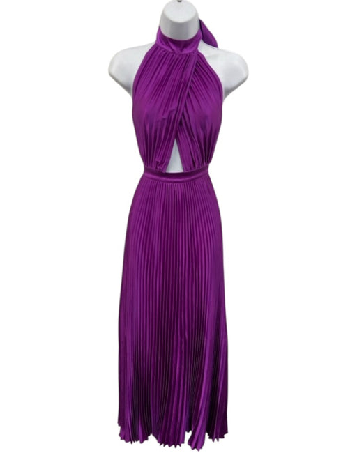 L'idee Size 8 Purple Polyester Satin Accordion Pleat Tie Neck Halter Dress Purple / 8
