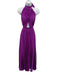 L'idee Size 8 Purple Polyester Satin Accordion Pleat Tie Neck Halter Dress Purple / 8