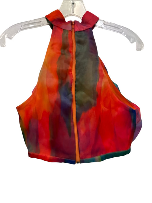 Yaura Size Est 6 Red & Multi Polyester Rainbow High Neck Tiered Ruffle Skirt Set Red & Multi / Est 6