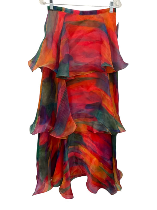 Yaura Size Est 6 Red & Multi Polyester Rainbow High Neck Tiered Ruffle Skirt Set Red & Multi / Est 6