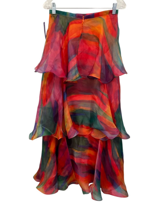 Yaura Size Est 6 Red & Multi Polyester Rainbow High Neck Tiered Ruffle Skirt Set Red & Multi / Est 6