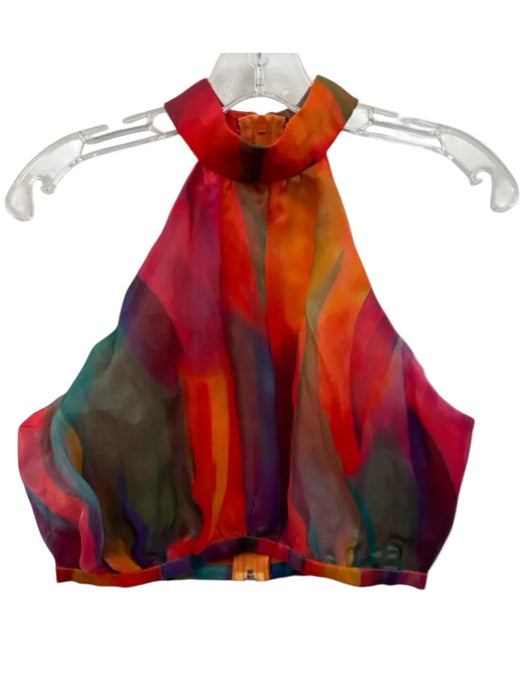 Yaura Size Est 6 Red & Multi Polyester Rainbow High Neck Tiered Ruffle Skirt Set Red & Multi / Est 6
