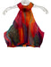 Yaura Size Est 6 Red & Multi Polyester Rainbow High Neck Tiered Ruffle Skirt Set Red & Multi / Est 6