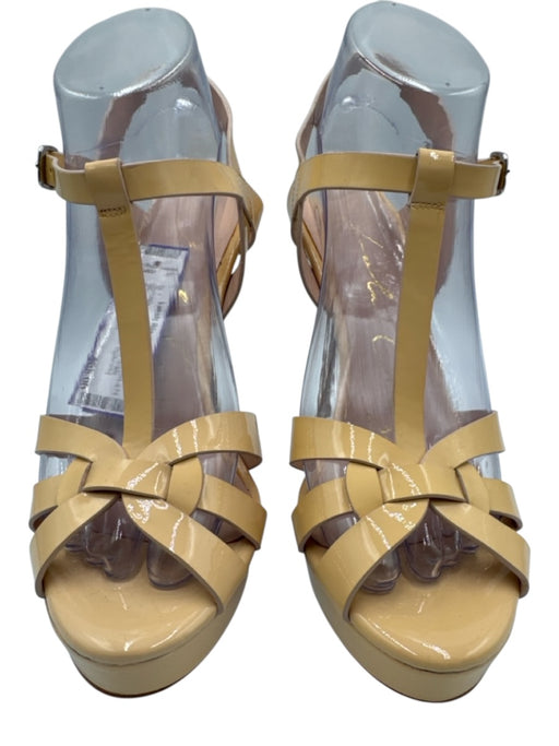 Lola Cruz Shoe Size 38 Beige Leather Upper Patent Ankle Buckle T Strap Sandals Beige / 38