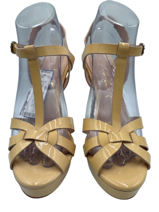 Lola Cruz Shoe Size 38 Beige Leather Upper Patent Ankle Buckle T Strap Sandals Beige / 38