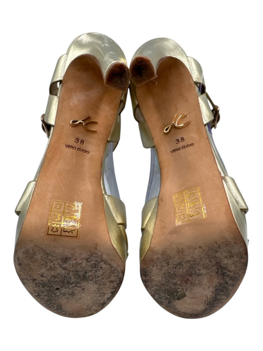 Lola Cruz Shoe Size 38 Gold Leather Upper Metallic Ankle Buckle T Strap Sandals Gold / 38