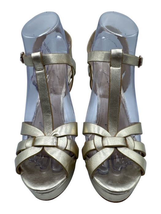 Lola Cruz Shoe Size 38 Gold Leather Upper Metallic Ankle Buckle T Strap Sandals Gold / 38