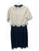 Phase Eight Size 38 Cream & Navy Cotton Blend Lace Overlay Floral Collared Dress Cream & Navy / 38