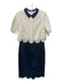 Phase Eight Size 38 Cream & Navy Cotton Blend Lace Overlay Floral Collared Dress Cream & Navy / 38