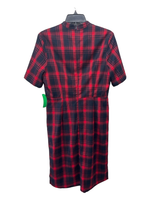 By Egreis Size M Red & Black Polyester Blend Plaid Half Button Cap Sleeve Dress Red & Black / M