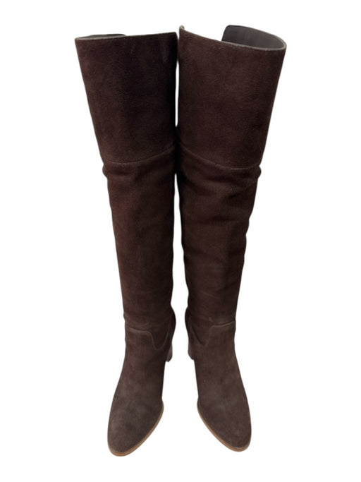 Michael Kors Shoe Size 8.5 Dark Brown Suede Upper Block Heel Almond Toe Boots Dark Brown / 8.5
