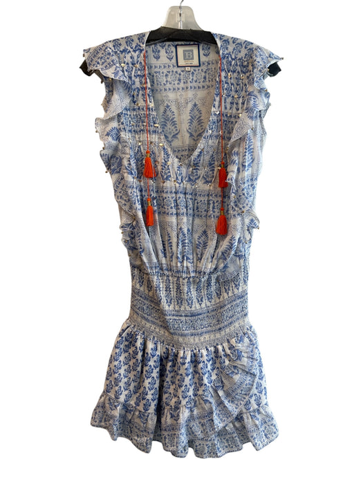 Bell Size Small Blue & White Silk & Cotton Floral Wide Stretch Waist Dress Blue & White / Small
