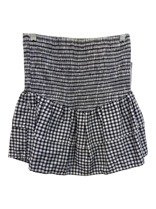 Nation Size XS Navy Blue & White Cotton Shirred Waist Gingham Gathered Skirt Navy Blue & White / XS