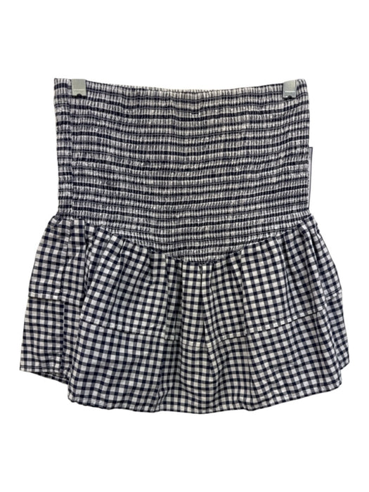 Nation Size XS Navy Blue & White Cotton Shirred Waist Gingham Gathered Skirt Navy Blue & White / XS