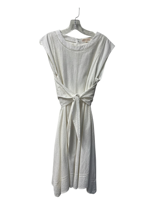 Rebecca Taylor Size 8 White Cotton Lined Cap Sleeve Round Neck Back Zip Dress White / 8