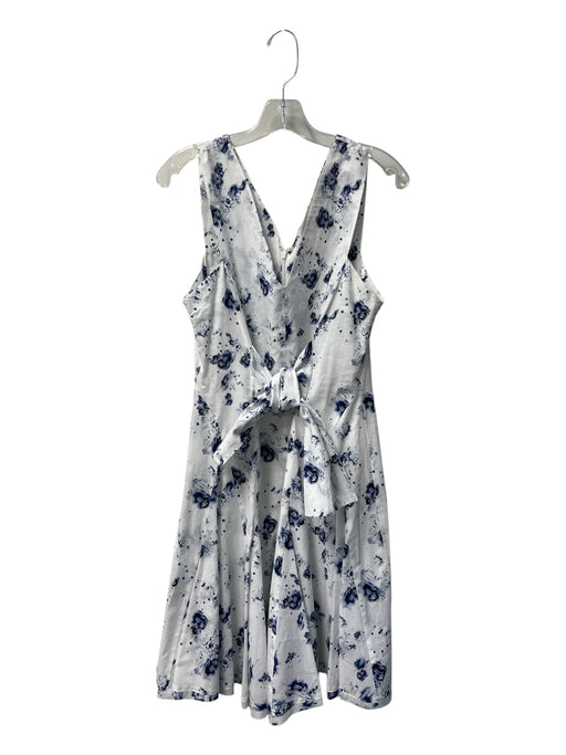 Rebecca Taylor Size 8 White & Navy Cotton Blend V Neck & Back Back Zip Dress White & Navy / 8