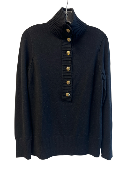 Tory Burch Size M Black Wool Blend High Neck 1/2 Button Long Sleeve Knit Sweater Black / M