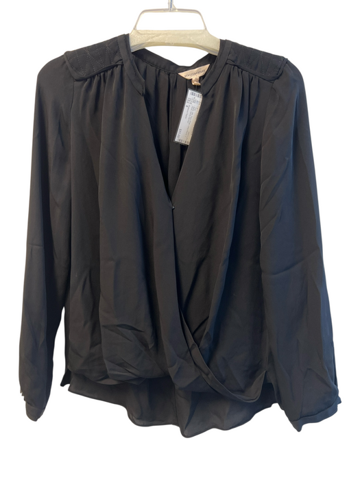 Rebecca Taylor Size 8 Black Silk Faux Wrap Long Sleeve V Neck Top Black / 8