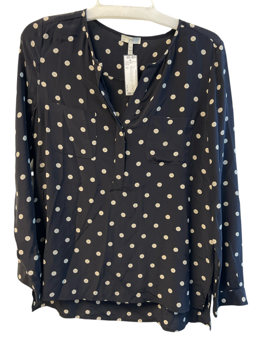 Joie Size M Black & White Silk V Neck Long Sleeve Polka dot Top Black & White / M