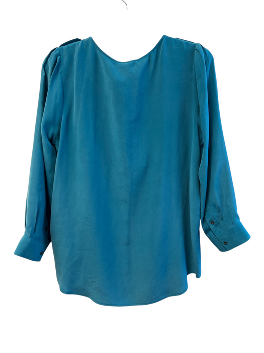 Joie Size M Teal Silk V Neck Long Sleeve Solid Color Top Teal / M
