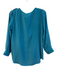 Joie Size M Teal Silk V Neck Long Sleeve Solid Color Top Teal / M