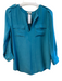 Joie Size M Teal Silk V Neck Long Sleeve Solid Color Top Teal / M