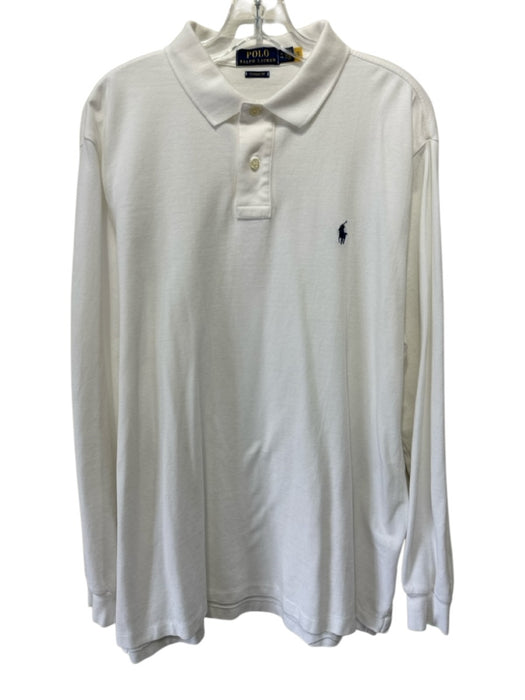 Polo Size XL White Cotton Solid Polo Men's Long Sleeve Shirt White / XL