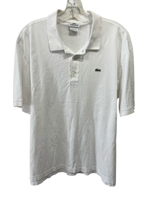 Lacoste Size 6 White Cotton Solid Polo Men's Short Sleeve White / 6