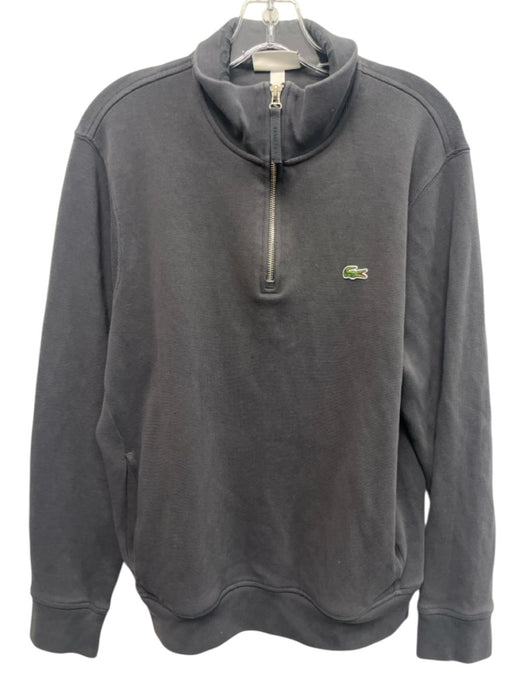 Lacoste Size XL Faded Black Cotton Blend Solid Quarter Zip Long Sleeve Shirt Faded Black / XL