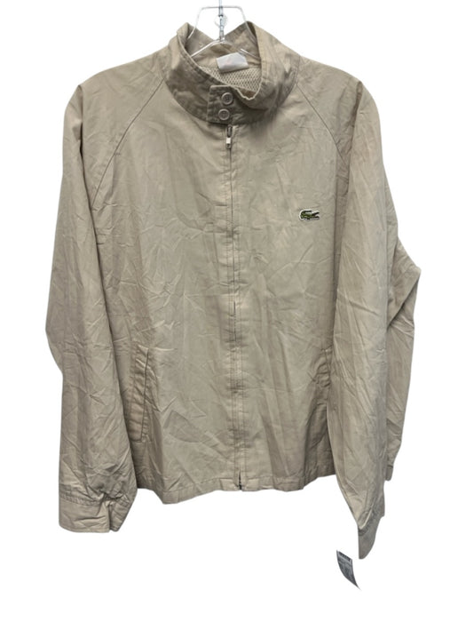 Lacoste Vintage Size Est L Beige Cotton Blend Solid Zip UP Men's Jacket Beige / Est L