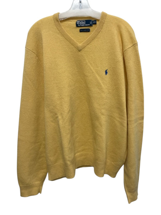 Polo Size XXL Yellow Lambswool Solid V Neck Men's Sweater Yellow / XXL