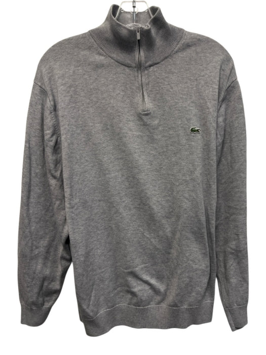 Lacoste Size 8 Gray Cotton Solid Quarter Zip Men's Sweater Gray / 8