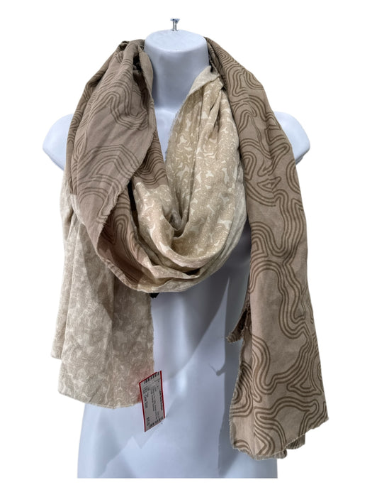 Tous Beige & Tan Cotton Abstract Swirls Raw Edge Rectangle scarf Beige & Tan / One Size