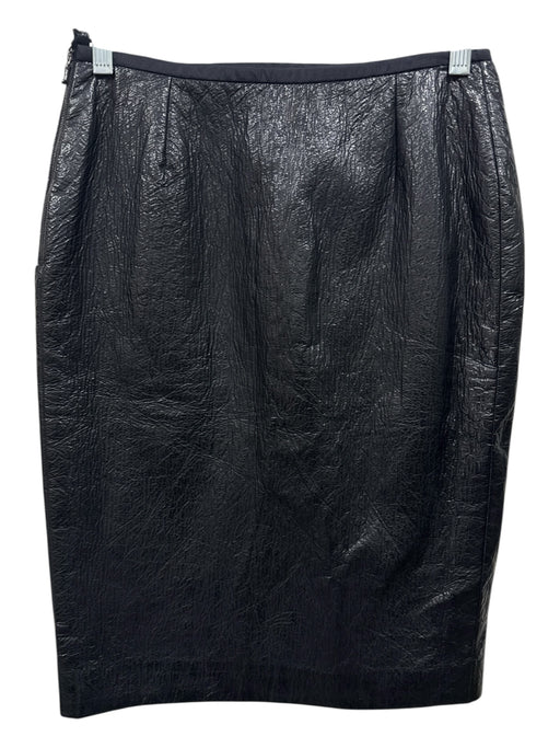 Lanvin Size S / 36 Black Cotton Blend Faux Leather Crinkle Knee Length Skirt Black / S / 36