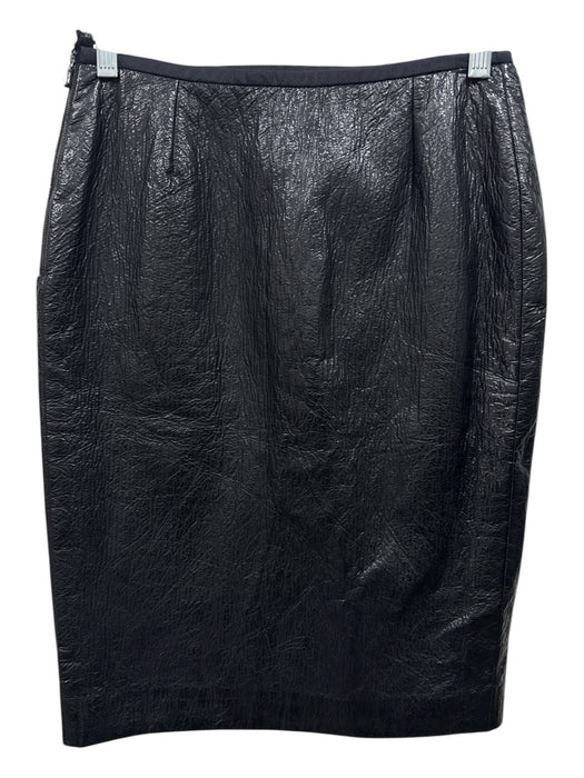 Lanvin Size S / 36 Black Cotton Blend Faux Leather Crinkle Knee Length Skirt Black / S / 36