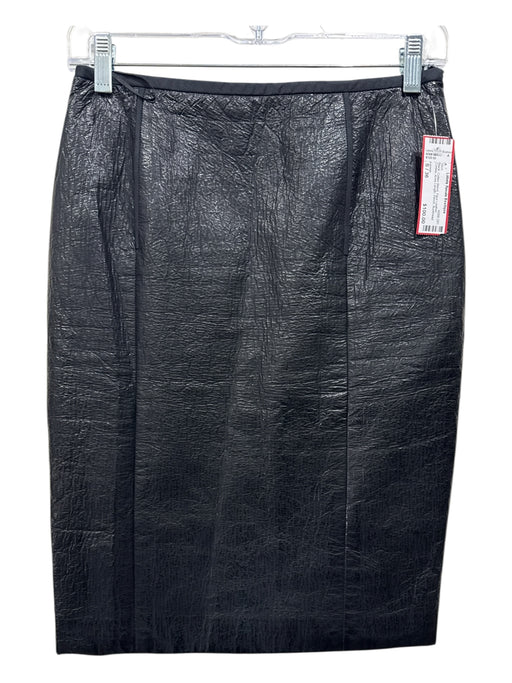 Lanvin Size S / 36 Black Cotton Blend Faux Leather Crinkle Knee Length Skirt Black / S / 36