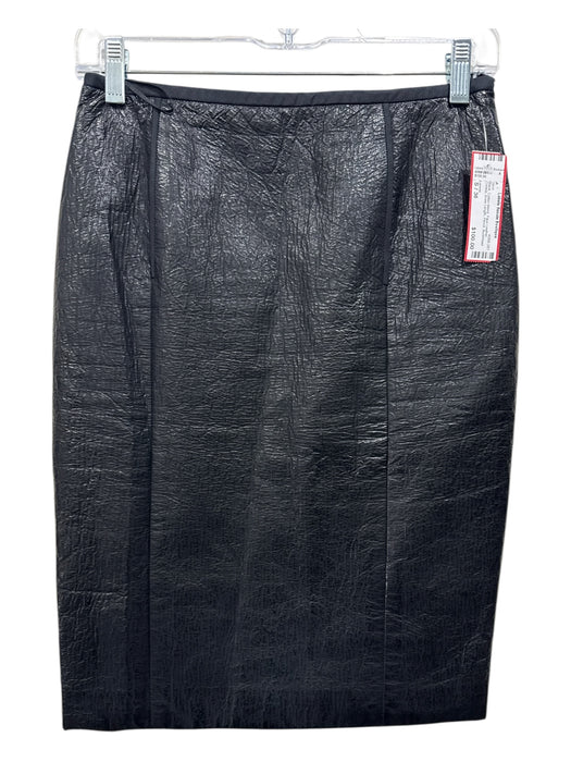 Lanvin Size S / 36 Black Cotton Blend Faux Leather Crinkle Knee Length Skirt Black / S / 36