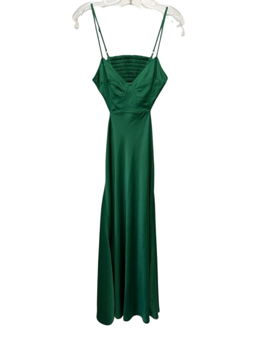 A.L.C. Size 2 Emerald Green Polyester Satin Cut Out Smocked Back Maxi Dress Emerald Green / 2