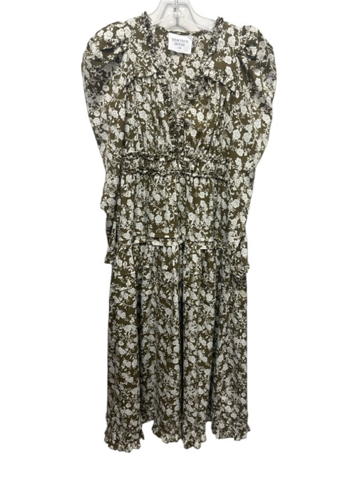 Hyacinth House Size XXS Green & White Polyester Puff Shoulder Empire Waist Dress Green & White / XXS