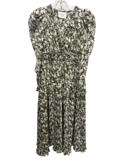 Hyacinth House Size XXS Green & White Polyester Puff Shoulder Empire Waist Dress Green & White / XXS