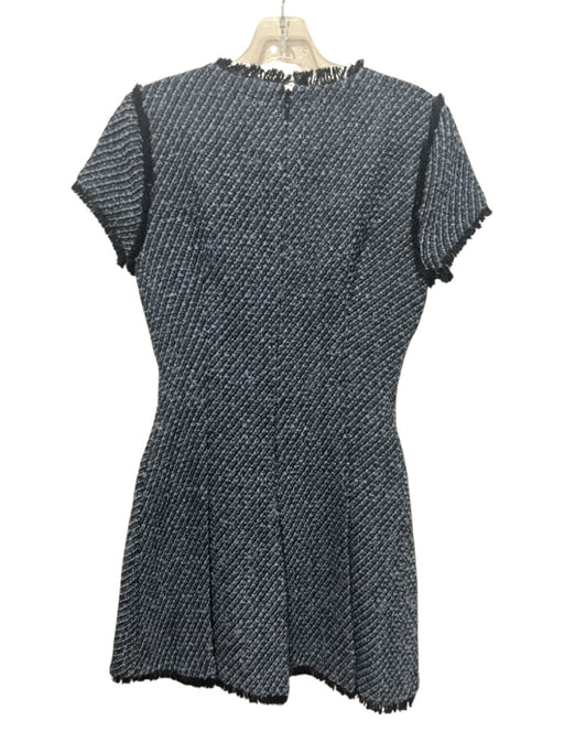 Cinq a Sept Size 0 Blue & Black Cotton Blend Tweed Fringe Trim Cap Sleeve Dress Blue & Black / 0