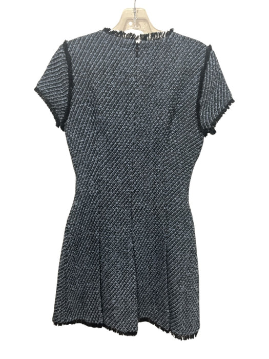 Cinq a Sept Size 0 Blue & Black Cotton Blend Tweed Fringe Trim Cap Sleeve Dress Blue & Black / 0