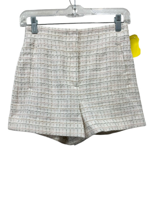 Veronica Beard Size 0 Cream, Pink, Green Cotton Tweed Plaid High Rise Shorts Cream, Pink, Green / 0