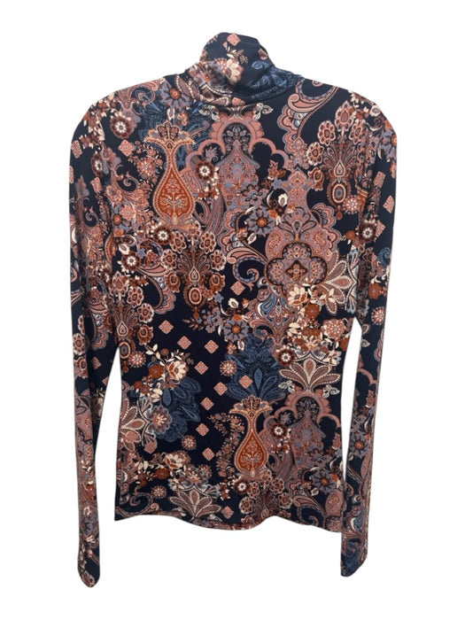 Cara Cara Size XS Navy & Orange Viscose Blend Abstract Turtleneck Top Navy & Orange / XS