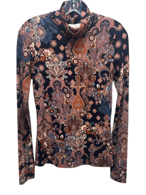 Cara Cara Size XS Navy & Orange Viscose Blend Abstract Turtleneck Top Navy & Orange / XS